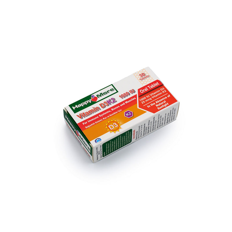 Happymore Vitamin D3 & K2 Daily Supplement - 30 Tablets