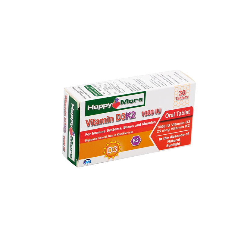 Happymore Vitamin D3 & K2 Daily Supplement - 30 Tablets