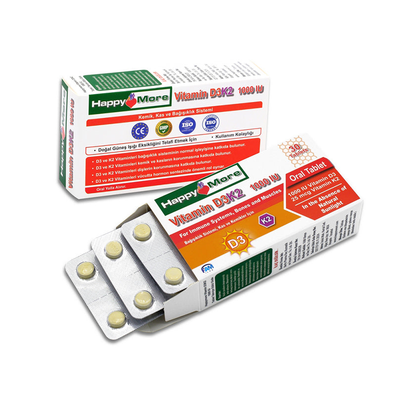 Happymore Vitamin D3 & K2 Daily Supplement - 30 Tablets
