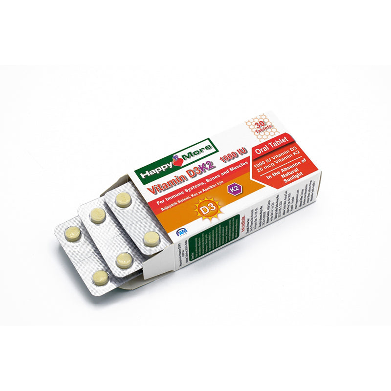 Happymore Vitamin D3 & K2 Daily Supplement - 30 Tablets