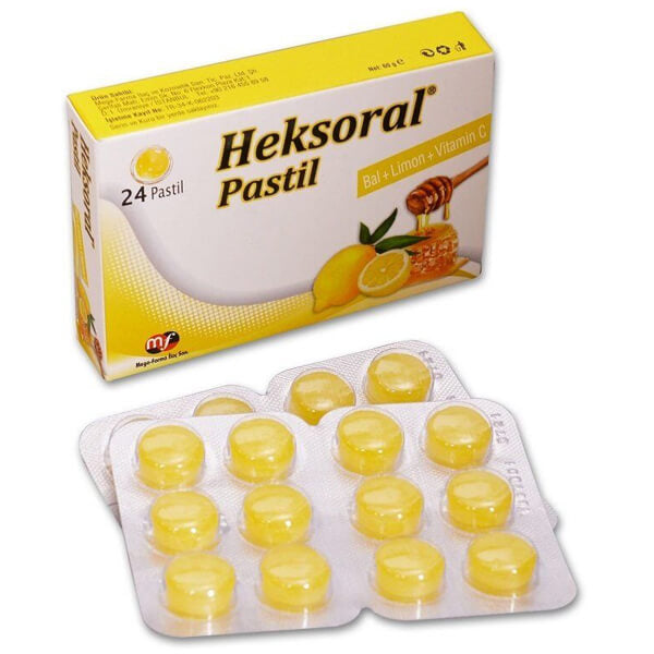 Mega Farma Heksoral Honey & Lemon Lozenges with Vitamin C 24 Count