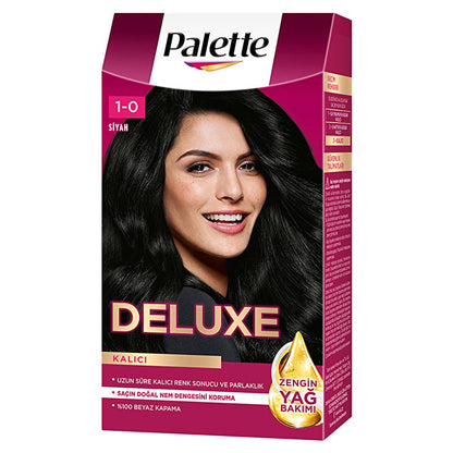Palette Deluxe: Intense Black Hair Dye 1-0 - Long Lasting Color, Deep Conditioning with Micro Oils, At-Home Permanent Hair Coloring