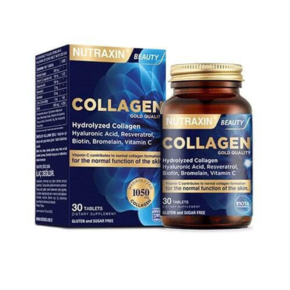 Nutraxin Collagen Beauty Dietary Supplement - Hydrolyzed Collagen, Resveratrol, Hyaluronic Acid - 30 Tablets