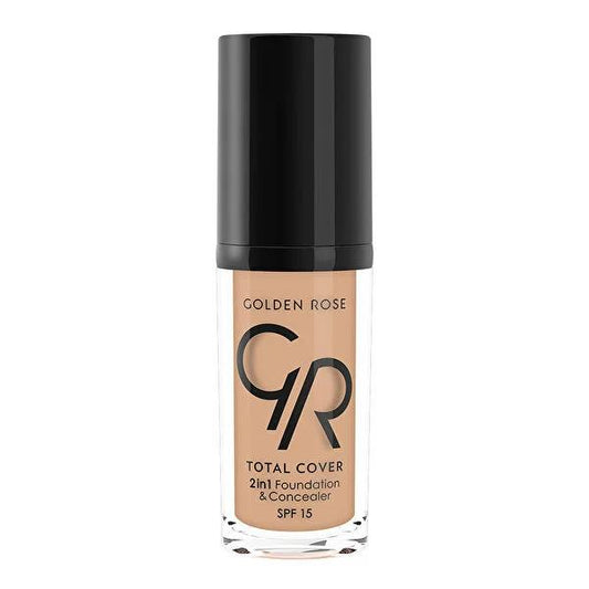 Golden Rose Total Cover 2-in-1 Foundation & Concealer - High Coverage, Oil-Free, SPF 15 Makeup