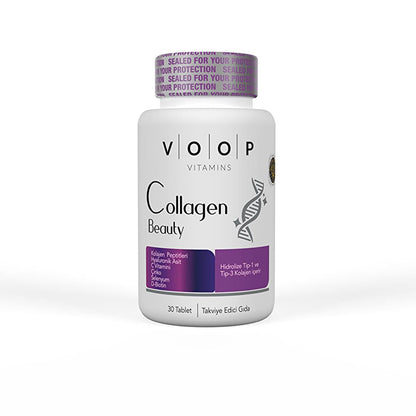 Voop Collagen Beauty: Kollajen Peptit, Vitamin & Mineral Supplement - 30 Gluten-Free Tablets for Radiant Skin, Healthy Hair & Nails