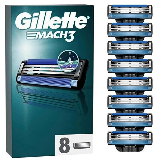 Gillette Mach3: 8-Count Razor Blades for Sensitive Skin - Enjoy a Smooth, Anti-Friction Shave with Lubricating Comfort & Reduced Irritation