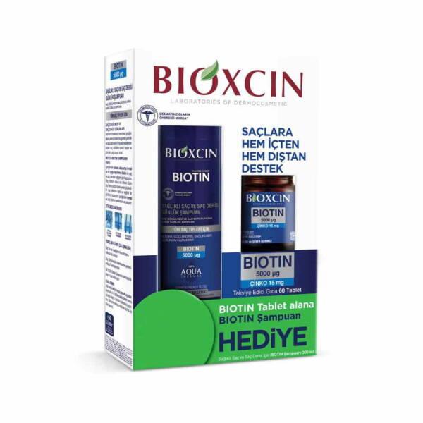 Bioxcin Biotin Supplement and Shampoo Set - 5000mcg Biotin, Zinc for Hair Growth & Health