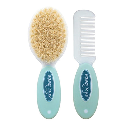 Sevi Bebe Baby Hair Brush and Comb Set - Natural Bristle, Gentle Grooming for Newborns