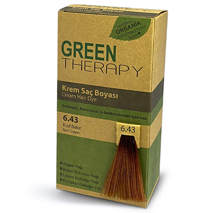 Green Therapy - Natural Argan Oil Hair Dye for Gray Hair Coverage, Chemical-Free, 6.43 Red Copper