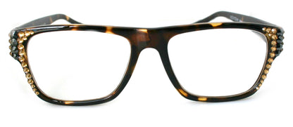 Brooklyn, (Bling) Reading Glasses for Women W (Hematite + L. Colorado) Genuine European Crystals. +1.25..+3  Square. NY Fifth Avenue