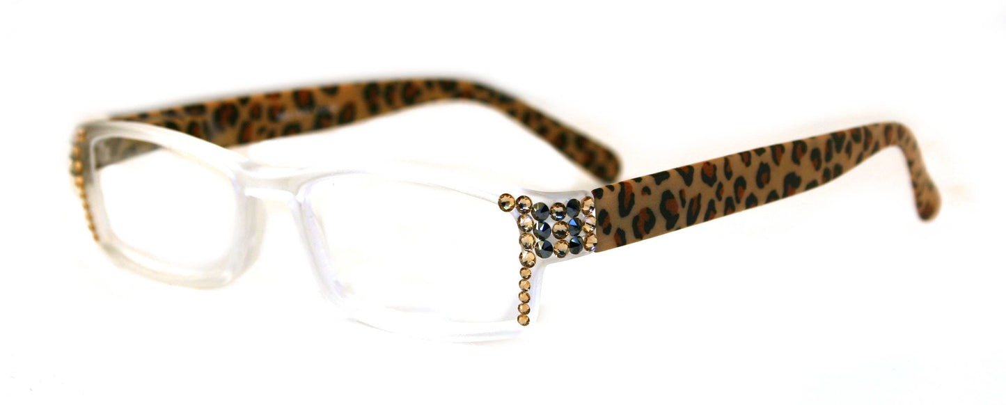 Xena, (Bling) Women Reading Glasses W (Light Colorado, Hematite) Genuine European Crystals (Frosted Clear, Brown Leopard) NY fifth avenue