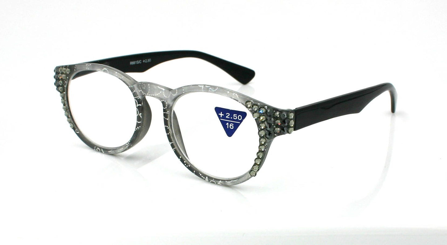 Grace, (Bling) Reading Glasses for Women W (Black Diamond, Hematite) Genuine European Crystals (Metallic Silver, Black)  NY Fifth Avenue