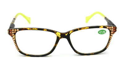 Milan, (Bling) Reading Glasses Women W (L. Colorado, Cooper) Genuine European Crystals.  +1.25..+3 Tortoise Brown n (Yellow) NY Fifth Avenue