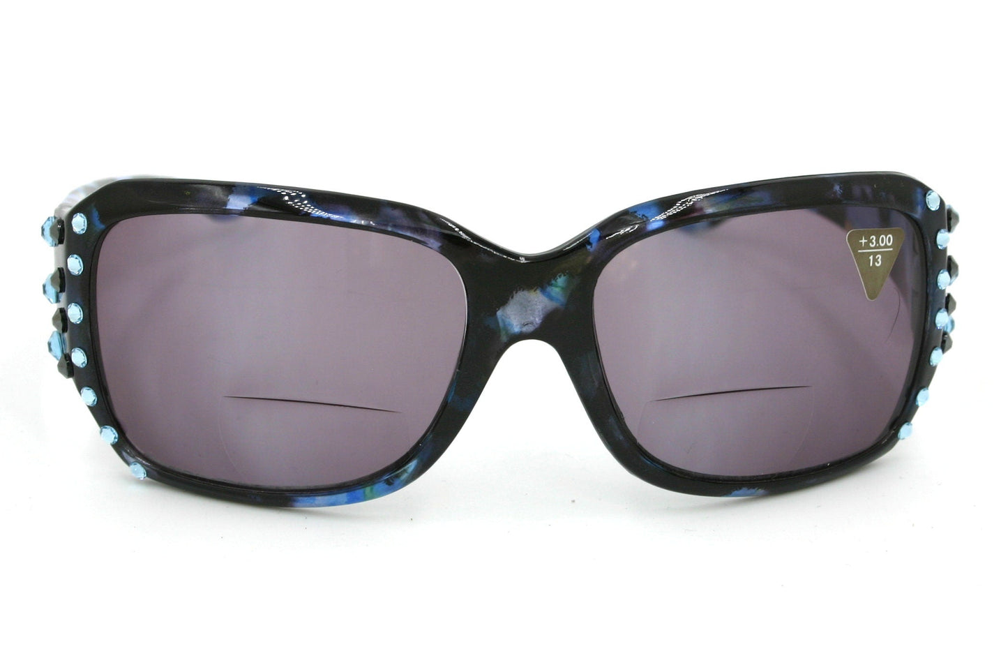 Lourdes, (Bling, Bifocal) Women Sun Reader W (Hematite, Aquamarine) Genuine European Crystals   (Blue) Leopard Animal Print, NY Fifth Avenue