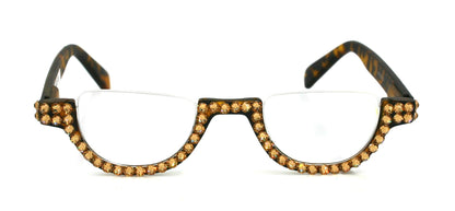 Half Moon, (Bling) Woman Reading Glasses W (Light Colorado) Genuine European Crystals  Reader Magnifying, +1.25..+4  NY Fifth Avenue