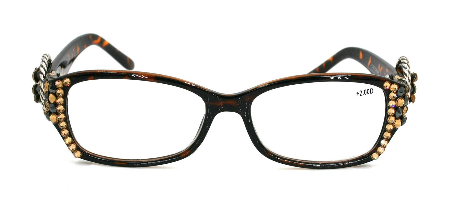 The Medallion, (Bling) Women Reading Glasses W (Hematite, L. Colorado) Genuine European Crystals (Tortoise Brown)  Concho. NY Fifth Avenue.