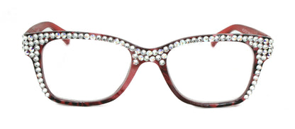 The Bohemian, (Bling) Women Reading Glasses W (Full Top) (Clear, AB Aurora Borealis) Genuine European Crystals. (Black, Red) NY Fifth Avenue