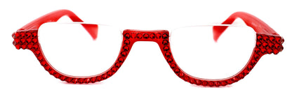 Half Moon, (Bling) Woman Reading Glasses Adorned W (Light Siam) Genuine European Crystals, Reader Magnifying,   (Red) NY Fifth Avenue.