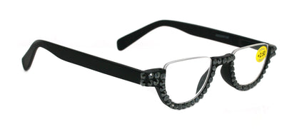 Half Moon, (Bling) Woman Reading Glasses Adorned W (Hematite) Genuine European Crystals Reader +1.25 +1.50... +4  Frame, NY Fifth Avenue.