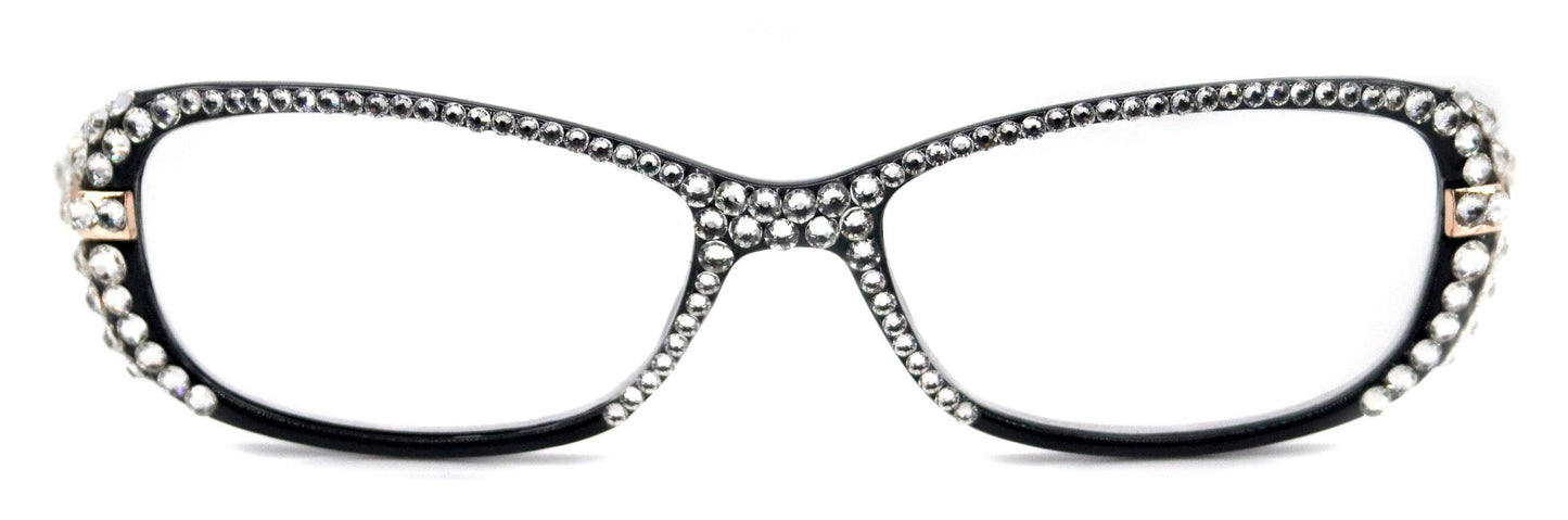 Glamour Quilted, (Bling) Reading Glasses For Women With (Full Top)  Genuine European Crystals+1.25 to +3 (White, Black) NY fifth avenue.