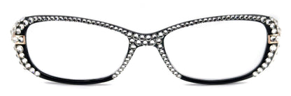 Glamour Quilted, (Bling) Reading Glasses For Women With (Full Top)  Genuine European Crystals+1.25 to +3 (White, Black) NY fifth avenue.