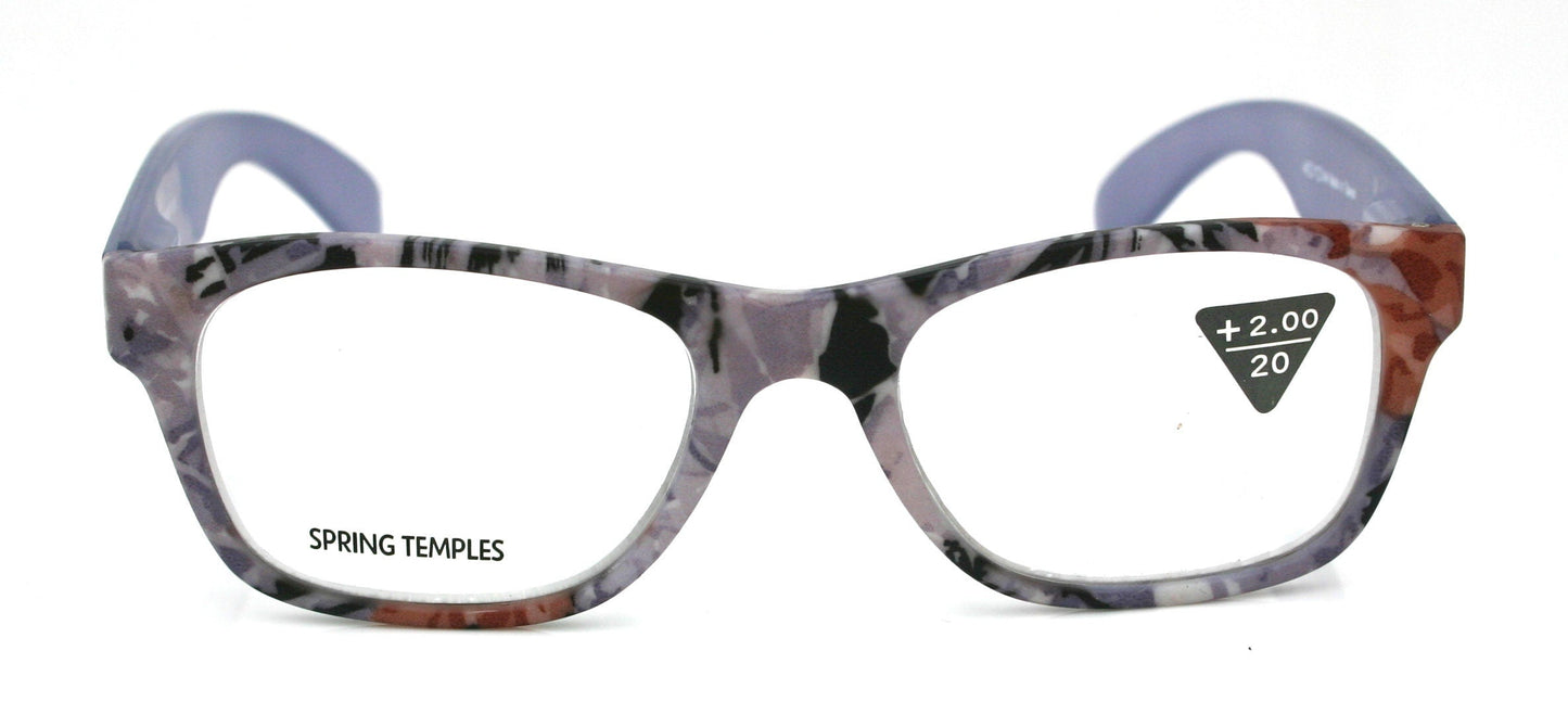 The Forester, (Premium) Reading Glasses, High End Reader +1.25 to +3 Magnifying Square Style (Blue Camouflage) Frame. NY Fifth Avenue