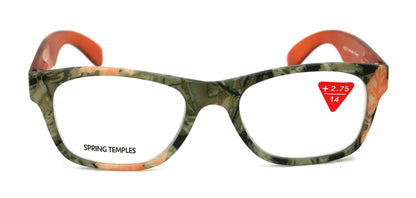 The Forester, (Premium) Reading Glasses, High End Reader +1.25 to +3 Magnifying Square Style (Orange Camouflage) Frame. NY Fifth Avenue