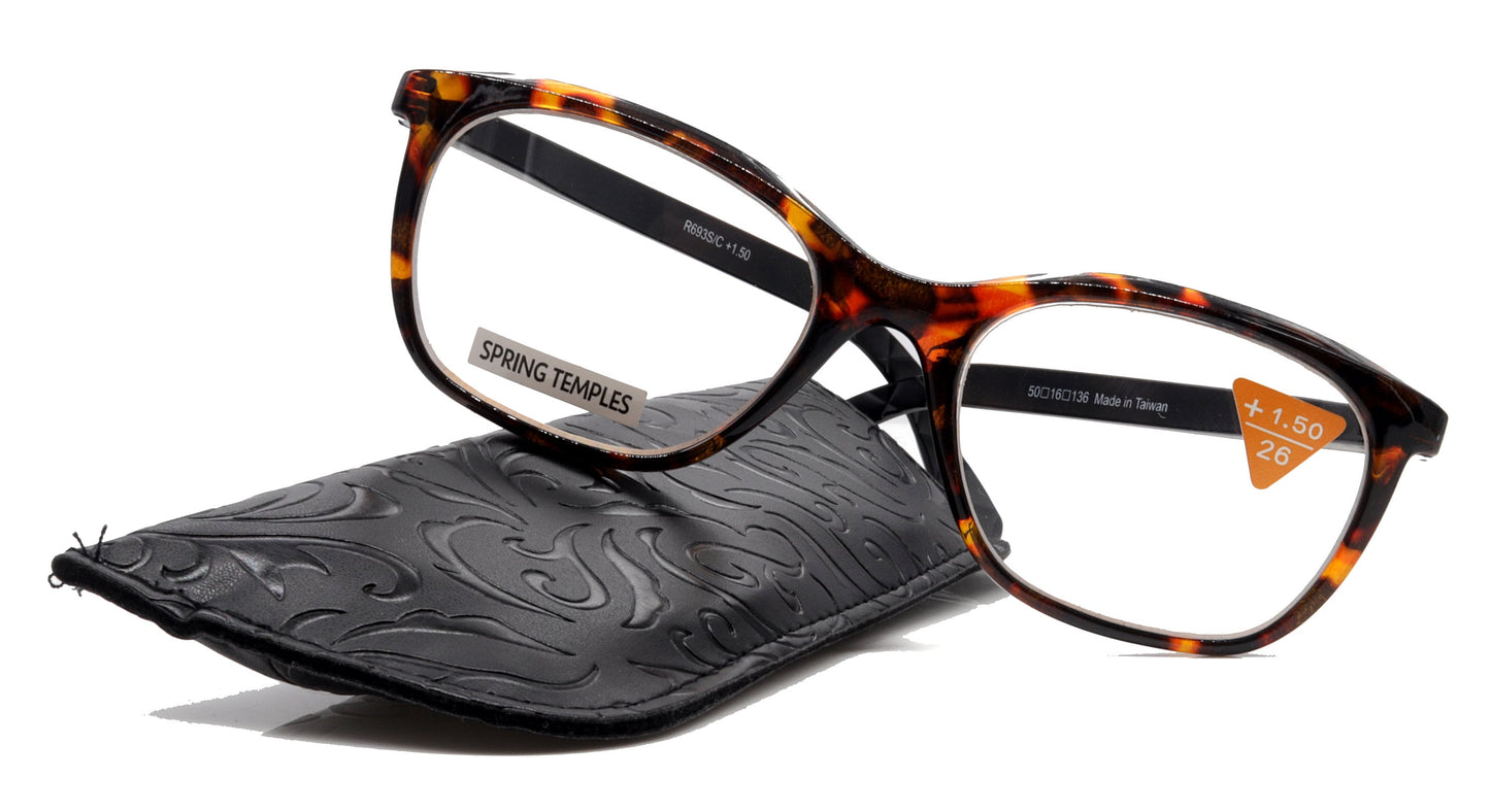 Venus, (Premium) Reading Glasses, High End Readers +1.25..+4 Magnifying glasses, Rectangular. Optical Frame (Tortoise Brown) NY Fifth Avenue