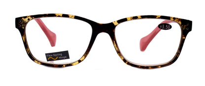 Milan, (Premium) Reading Glasses High End Reader +1.25..+3 Magnifying, Optical Square Square Style Tortoise Brown n (Pink) NY Fifth Avenue