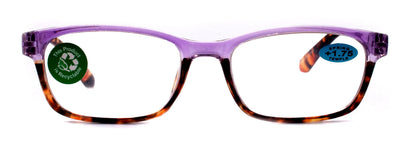 Desiree, (Premium) Reading Glasses High End Reader +1.25..+3 Magnifying Square Style (Purple Tortoise Brown) Optical Frame NY Fifth Avenue