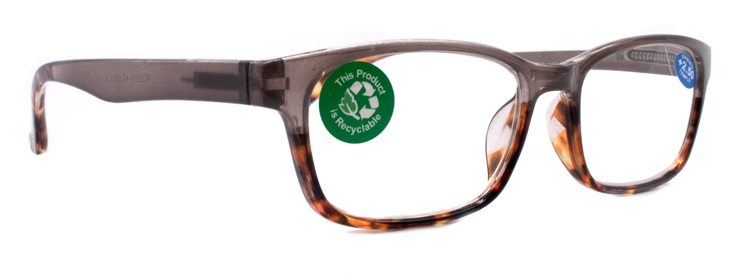 Desiree, (Premium) Reading Glasses, High End Reader +1.25..+3 Magnifying Square Style (Gray Tortoise Brown) Optical Frame. NY Fifth Avenue
