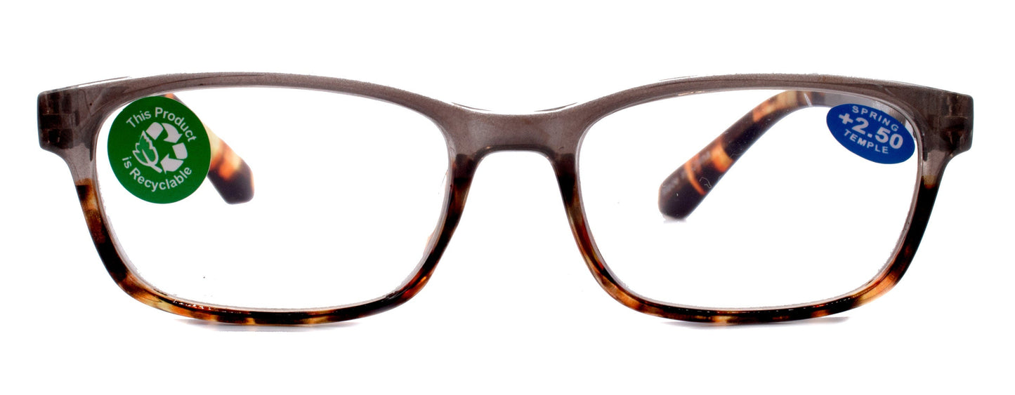 Desiree, (Premium) Reading Glasses, High End Reader +1.25..+3 Magnifying Square Style (Gray Tortoise Brown) Optical Frame. NY Fifth Avenue