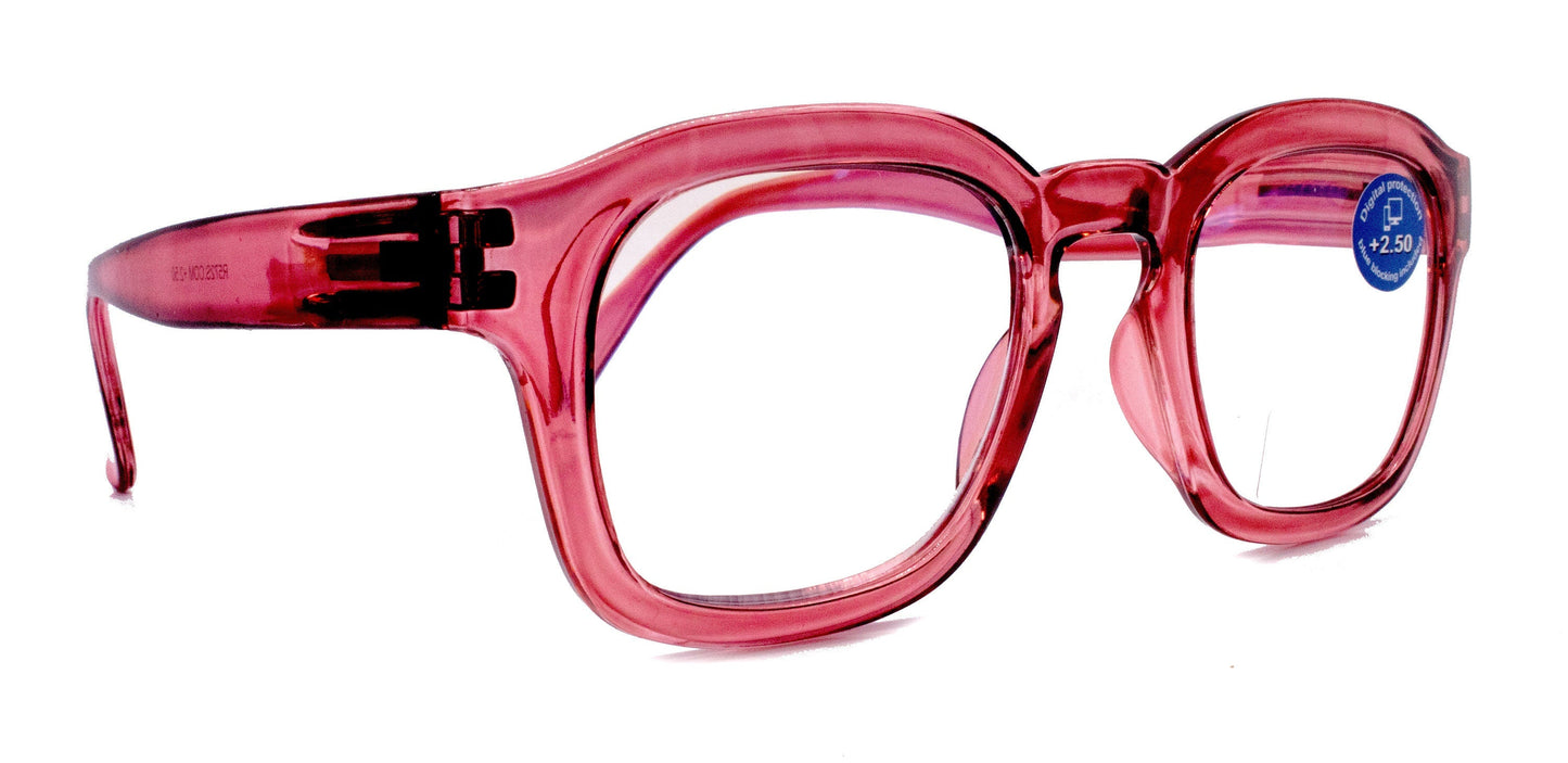 Apollo, (Blue Light Glasses) (Blue Light Blocker) Reduce Eyestrain, A/R Anti Glare. +1.25 +3.00, Large Square (Pink) NY Fifth Avenue.