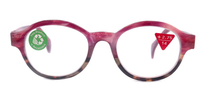 Citlalli, (Premium) Reading Glasses, Round Frame  +1.25 .. +3 Magnifying Eyeglasses (Marble Pink) Circle Style. NY Fifth Avenue