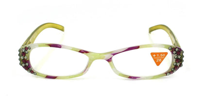 Dashing Stripes, (Bling) Women Reading Glasses W (Amethyst, Black Diamond)   (Lime Green, purple) Oval. NY Fifth Avenue