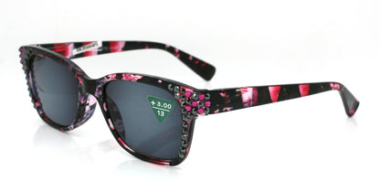 Oasis, (Bling) Sun Readers (No Bifocal) W (Hematite, Fuchsia) Genuine European Crystals   (Pink) Tortoiseshell. NY Fifth Avenue