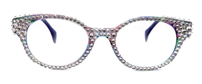 Autumn, (Bling) Reading Glasses For Women W (Full Crystals) Genuine European Crystals  Round Frame (Blue, Purple Floral) NY Fifth Avenue
