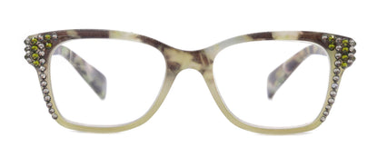 Aya, (Bling) Women Reading Glasses Adorned W (Olivine, Black Diamond) Genuine Austrian Crystals. Fancy Readers, Green Square NY Fifth Avenue