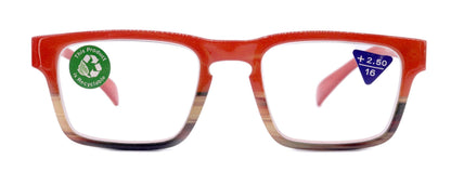 Piper, (Premium) Reading Glasses, High End Fashion Reader,+1.25 to +3 Magnifiers, (Orange, Tan, Brown) Stripes Square Frame. NY Fifth Avenue