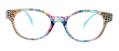 Versailles, (Bling) Reading Glasses 4 women W (Light Colorado, Aquamarine) Genuine European Crystals (Blue, Pink)  NY Fifth Avenue
