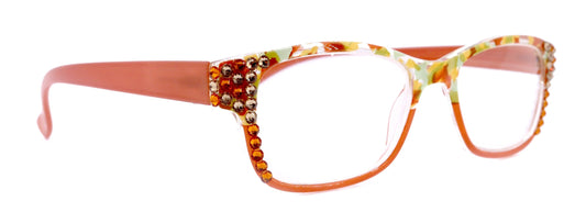 Olivia, (Bling) Women Reading Glasses Adorned W (Tangerine, L. Colorado) Genuine European Crystals. (Orange Green Yellow)  NY fifth avenue