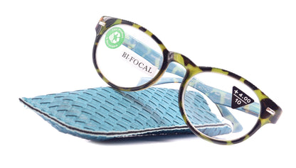 Brook, (Line Bifocal) (Premium) Reading Glasses, High-End Readers 1.25 to 3 Magnifying, Fashion Round (Tortoise Brown, Blue) NY Fifth Avenue