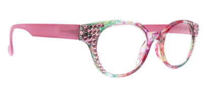 Versailles, (Bling) Reading Glasses 4 women W (Rose, Black Diamond) Genuine European Crystals  (Pink, Green, Clear) Round. NY Fifth Avenue