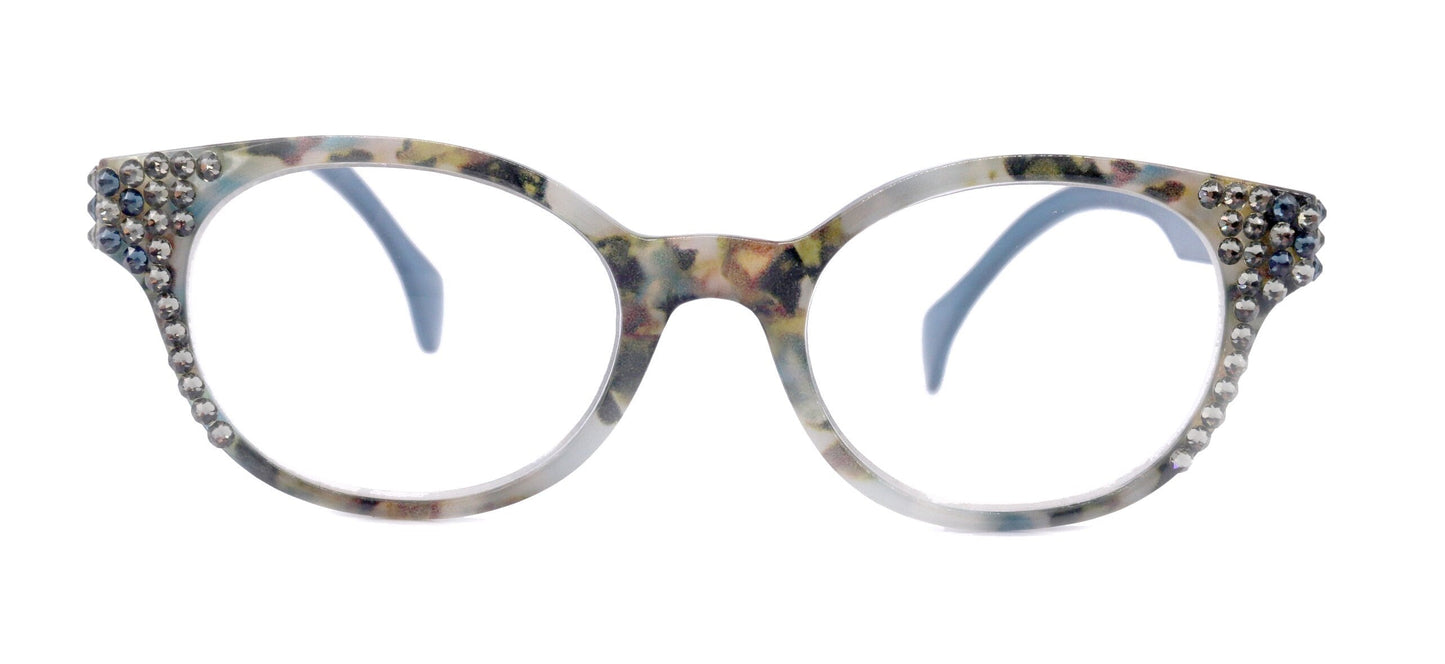 Sally, (Bling) Women Reading Glasses W (Black Diamond, Montana) Genuine European Crystals,   +1.25..+3 (Blue) Tortoiseshell. NY Fifth Avenue