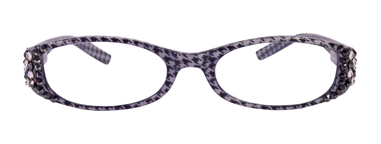 The Scottish, (Bling) Reading Glasses with (Clear, Hematite)   (Hounds Tooth Check) Rectangular (Black) NY Fifth Avenue