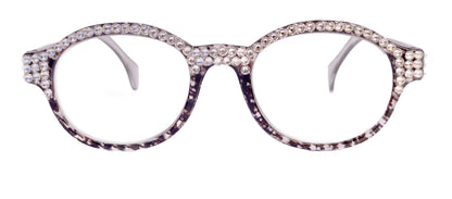 The Alchemist, (Bling) Round Women Reading Glasses W (Full TOP) (Clear) Genuine European Crystals  (Hound tooth, Black) NY Fifth Avenue