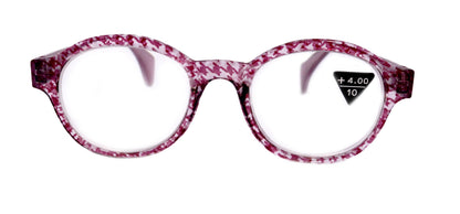The Alchemist, (Premium) Reading Glasses, High End Readers, Magnifying Eyeglasses, (Pink Translucent) (Round) (Houndstooth) NY Fifth Avenue