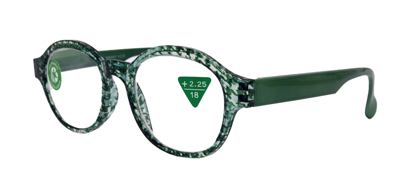 The Alchemist, (Premium) Reading Glasses, High End Readers, Magnifying Eyeglasses, (Green Translucent) (Round) (Houndstooth) NY Fifth Avenue