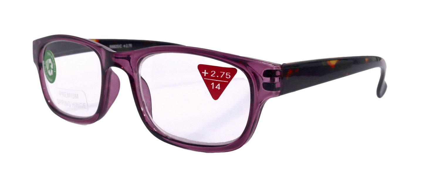 Jade, Premium Reading Glasses High End Reading Glass +1.25 to +6.00 magnifying glasses, Square. Purple optical Frames
