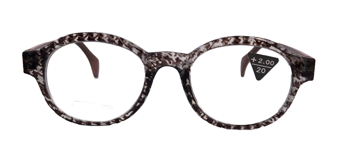 The Alchemist, (Premium) Reading Glasses, High End Readers, Magnifying Eyeglasses, (Brown Translucent) (Round) (Houndstooth) NY Fifth Avenue